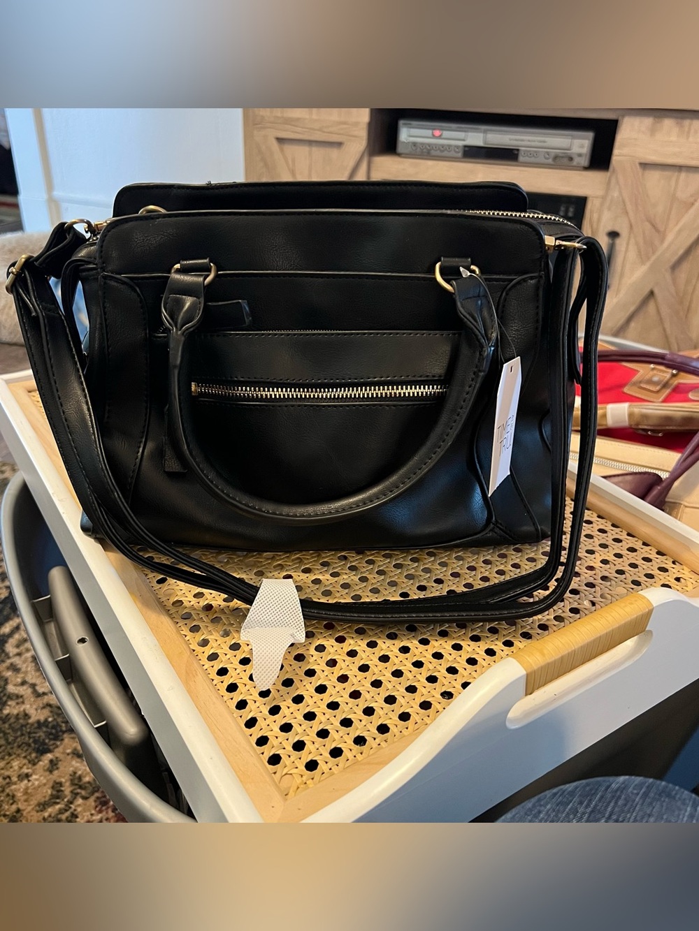 Classic Black Leatherette Satchel Handbag